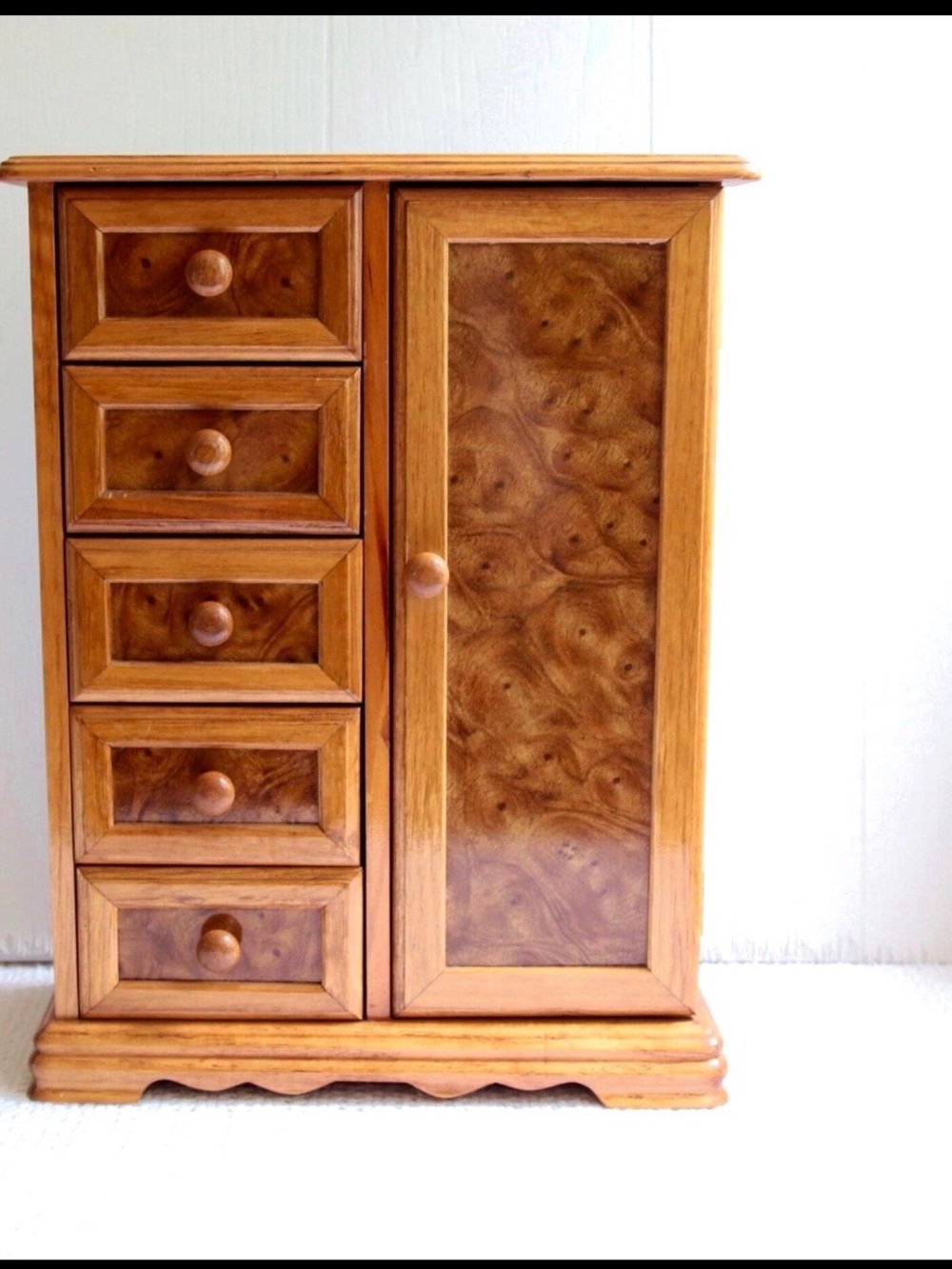 Large vintage wooden jewelry box armoire mirror drawers storage Retro organizer